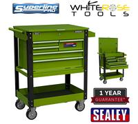 Sealey Mobile Tool & Parts Trolley with 5 Drawers & Lockable Top- Hi-Vis Green
