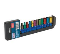 Sealey Multi-Colour Socket Set 12pc 1/4"Sq Dr 6pt WallDrive Metric