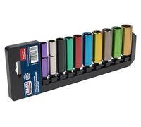 Sealey Ak285D Multi-Coloured Socket Set 10Pc 3/8In Sq Drive 6Pt Deep Metric