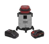 Sealey PC20VCOMBO4 20V 20ltr Cordless Wet & Dry Vacuum Cleaner with 4Ah Battery & Charger