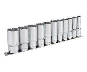 Sealey Premier 11 Piece DEEP 3/8" Imperial AF 12Pt Bi-Hex Socket Set+Rail AK2673