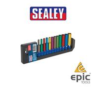 Sealey Premier 12 Pce Multi COLOUR Deep 6pt Hex 1/4" Dr Socket Set + Rail,AK282D