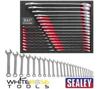 Sealey Premier Combination Spanner Set EVA Tray 6-32mm Open End Ring Metric 25pc