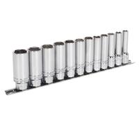 Sealey AK2744 Deep Sockets with Lock-On™ technology 3/8" Dr 8mm - 19mm on Rail