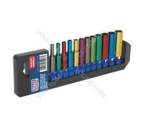 Sealey Ak282D Multi-Coloured Socket Set 12Pc 1/4In Sq Dr 6Pt Deep Metric