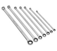 Sealey Premier Extra-Long Double Ring Ratchet/Fixed Spanner Set 7pc