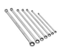 Double Ring Ratchet/Fixed Spanner Set 7pc Extra-Long Metric