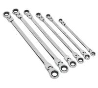 Sealey Premier Extra-Long Flexi-Head Double End Ratchet Ring Spanner Set 6Pc Ak63832