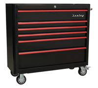 Sealey Premier Retro Style 6 Drawer Wide Roller Cabinet Black / Red
