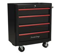 Sealey AP28204BR Rollcab 4 Drawer Retro Style- Black With Red Anodised Drawer Pulls