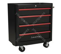 Sealey Premier? Retro Style Rollcab 4 Drawer - Black with Red Anodised Drawer Pu