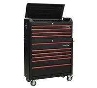 Sealey Retro Style Wide Topchest & Rollcab Combination 10 Drawer-Black with Red