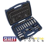 Sealey Premier Socket Set 34pc 3/8" Drive Metric WallDrive Ratchet Extension Bar