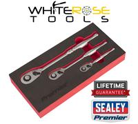 Sealey Ratchet Socket Wrench Set 3pc EVA Foam Tray 1/4" 3/8" 1/2" Drive 90 Tooth