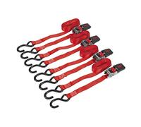Sealey Ratchet Strap 25mm x 4m Polyester Webbing with S-Hooks 800kg Breaking Strength - 2 Pairs - TD484SD