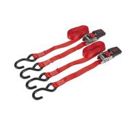 Sealey Ratchet Straps 25mm x 4m Polyester Webbing S-Hooks 800kg Breaking Strength - Pair