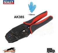 Sealey Ratchet Terminal Crimping Plier Crimper Electricians Tool AK385 +Gloves