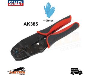 Sealey Ratchet Terminal Crimping Plier Crimper Electricians Tool AK385 +Gloves