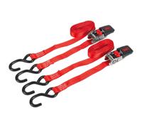 Sealey Ratchet Straps 25mm x 4m Polyester Webbing S-Hooks 800kg Breaking Strength - Pair