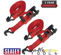 Ratchet Straps 32mm x 4.9m Polyester Webbing with J-Hooks 1200kg Breaking Strength - 2 Pairs