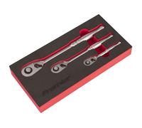 Sealey Ratchet Wrench Set AK7933 - 3-piece Pear-Head, Flip Reverse, EVA Foam Tray