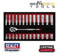 Sealey Ratchet Wrench Socket Set Premier 27pc 1/4"Sq Drive Standard Deep