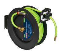 Sealey Retractable Air Hose Metal Reel 15m x 10mm ID 1/4"BSP Rubber TPR Hose