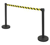 Sealey Retractable Safety Belt Barrier Post - Set of 2, Black and Yellow, Pull out Belt, Crowd Control, Hazard Identification - EV23