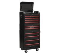Sealey Retro Style Topchest, Mid-Box & Rollcab Combination 10 Drawer - Black wit