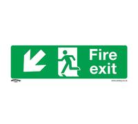 Sealey Rigid Plastic Fire Exit Arrow Down Left Sign 300mm 100mm Standard