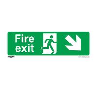 Sealey Rigid Plastic Fire Exit Arrow Down Right Sign 300mm 100mm Standard