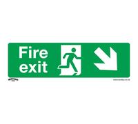 Sealey Rigid Plastic Fire Exit Arrow Down Right Sign Pack of 10 300mm 100mm Standard