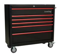 Sealey Roller Cabinet Rollcab AP41206BR – 6-Drawer Wide Retro, Black with Red Anodised Pulls