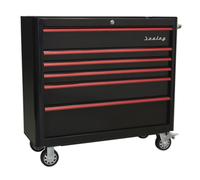 Sealey Roller Cabinet Rollcab AP41206BR – 6-Drawer Wide Retro, Black with Red Anodised Pulls