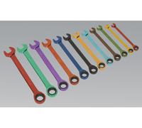 Sealey S01075 Ratchet Combination Spanners 12Pce Multi Coloured Metric 8 - 9mm