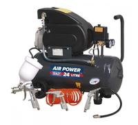 Sealey SAC2420EPK Air Compressor 24L Direct Drive 2Hp With 4Pc Air Accessory Kit