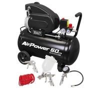 Sealey Compressor 50ltr Direct Drive 2hp with 4pc Air Accessory Kit - SAC5020APK