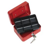 Sealey Key Lock Cash Box 6 Coin Compartments 2 Keys 200mm X 160mm X 90mm Scb2