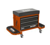Sealey SCR18O Mechanics Utility Seat & Toolbox Orange, Multi-Functional Storage