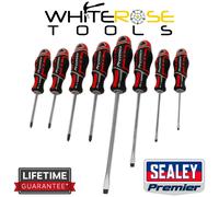 Sealey Screwdriver Set Slotted Phillips Pozi Red GripMAX Premier 8 Piece