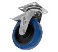 Sealey SCW3125SPLEM Heavy-Duty Blue Elastic Rubber Swivel Castor Wheel With Total Lock Ø125Mm - Trade