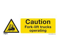 Worksafe Warning Safety Sign - Caution Fork-Lift Trucks - Self-Adhesive Vinyl