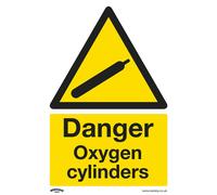 Warning Safety Sign - Danger Oxygen Cylinders - Self-Adhesive Vinyl - Pack of 10