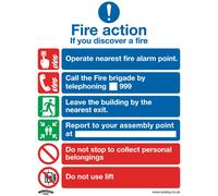 Sealey Self Adhesive Vinyl Fire Action With Lift Sign 200mm 250mm Standard