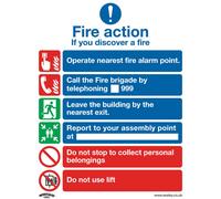 Worksafe Safety Sign - Fire Action with Lift - Self-adhesive, Pack of 10