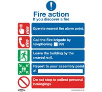 Safe Conditions Safety Sign - Fire Action Without Lift - Self-Adhesive Vinyl - Pack of 10