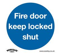 Sealey SS4V10 Mandatory Safety Sign - Fire Door Keep Locked Shut - Self-Adhesive Vinyl - Pack Of 10