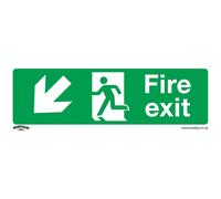 Sealey Self Adhesive Vinyl Fire Exit Arrow Down Left Sign Pack of 10 300mm 100mm Standard