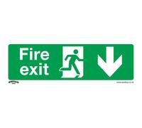 Sealey Self Adhesive Vinyl Fire Exit Arrow Down Sign 300mm 100mm Standard