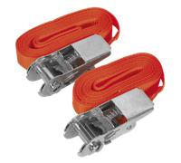 Sealey Self-Securing Ratchet Tie Down 25mm x 4.5m 500kg Load Test - Pair - TD050